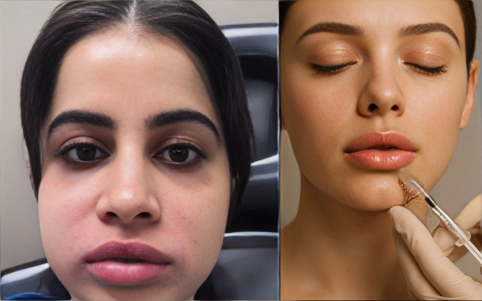 Urfi Javed's before and after recovery from lip filler dissolving treatment