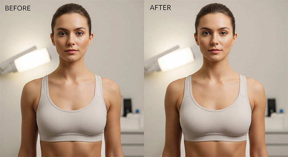 Before and after of Motiva smaller size natural-feeling breast augmentation in Bangalore