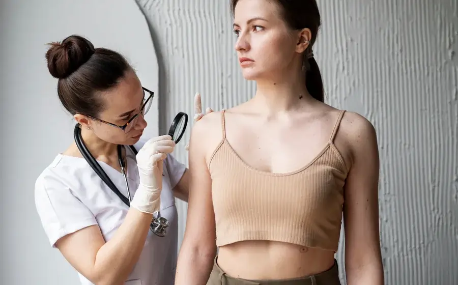 Confident young woman consulting with a plastic surgeon for breast asymmetry correction in Bangalore