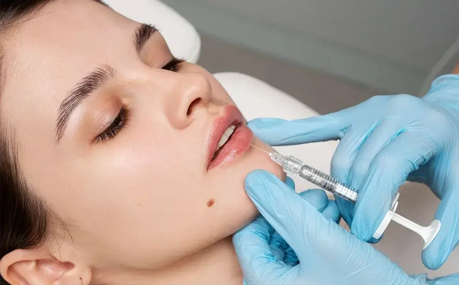 Blog 2 Woman receiving lip filler treatment at Pink Apple Aesthetics Bangalore for natural-looking results.