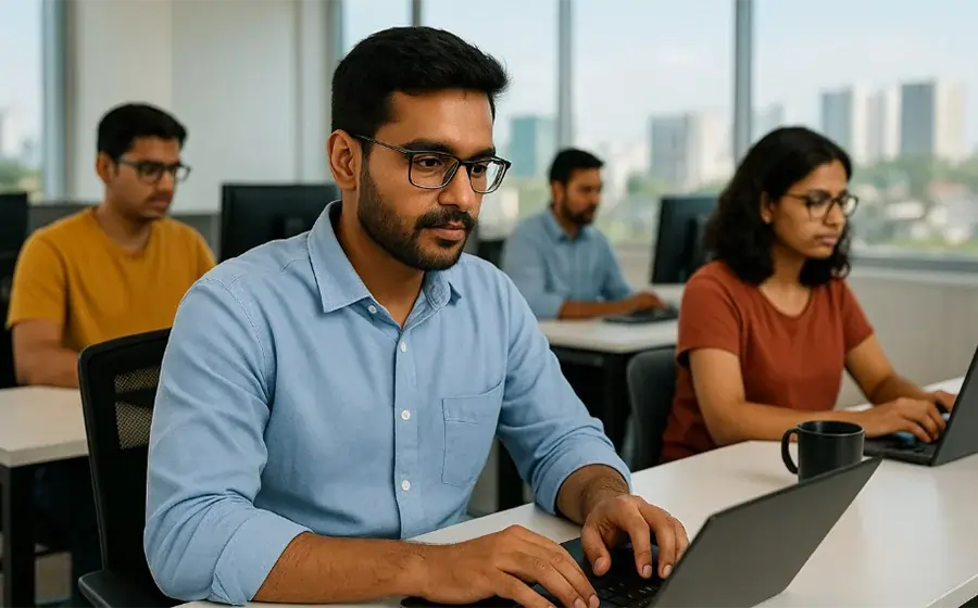 The Bangalore Belly: How IT Lifestyle Is Creating a New Kind of Stubborn Fat 1 IT professionals working in an office in Bangalore, representing the lifestyle linked to stubborn belly fat.