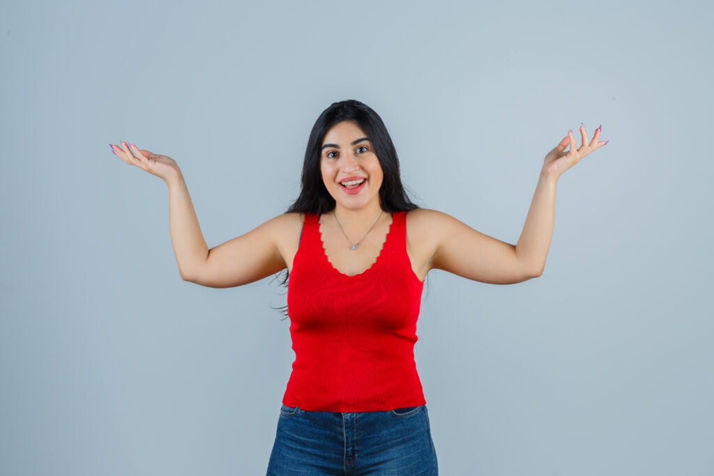 expressive young woman posing studio